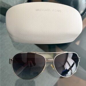 Michael Kors Silver Metal Aviator Sunglasses with Dark Lenses